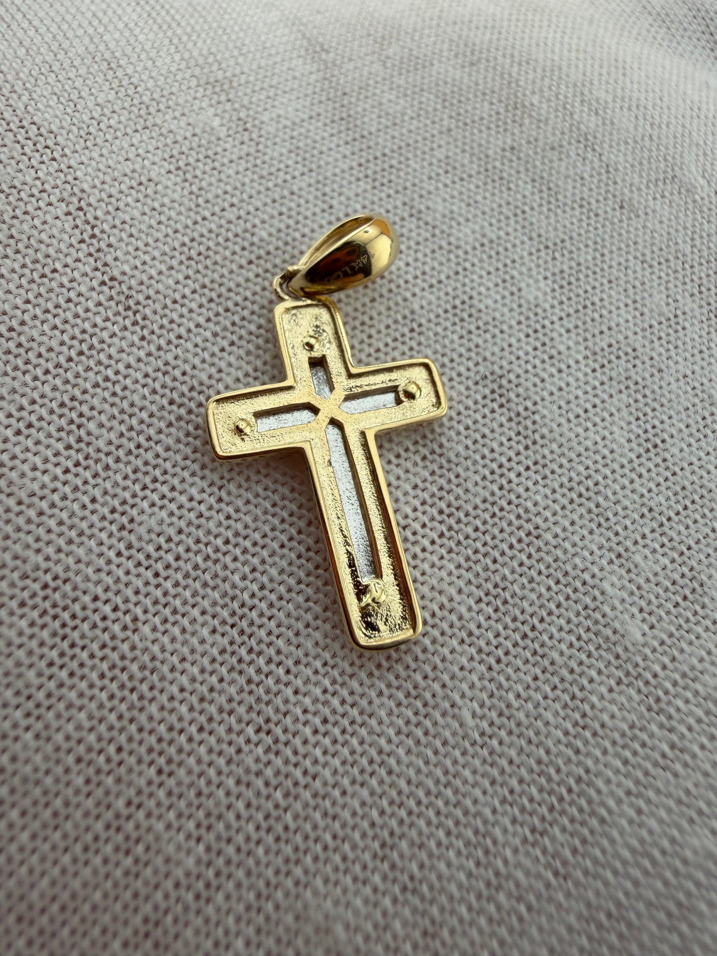 14K Two-Tone Gold Cross Pendant – Real Solid Gold Religious Char