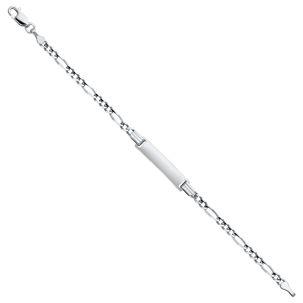 14 K White Gold Figaro 3+1 Baby ID Bracelet - with Free Engraving