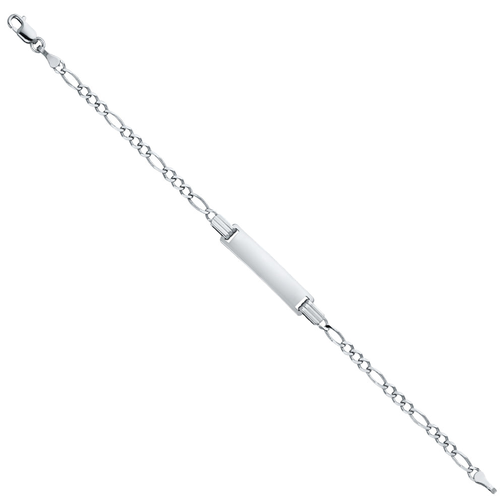 14 K White Gold Figaro 3+1 Baby ID Bracelet - with Free Engraving