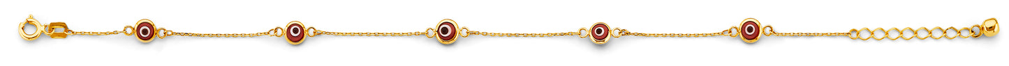 14K Gold Red Evil Eye Bracelet