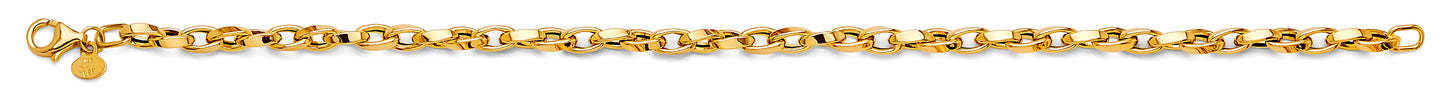 14K Gold Hollow Flat Tube Oval Rolo Bracelet