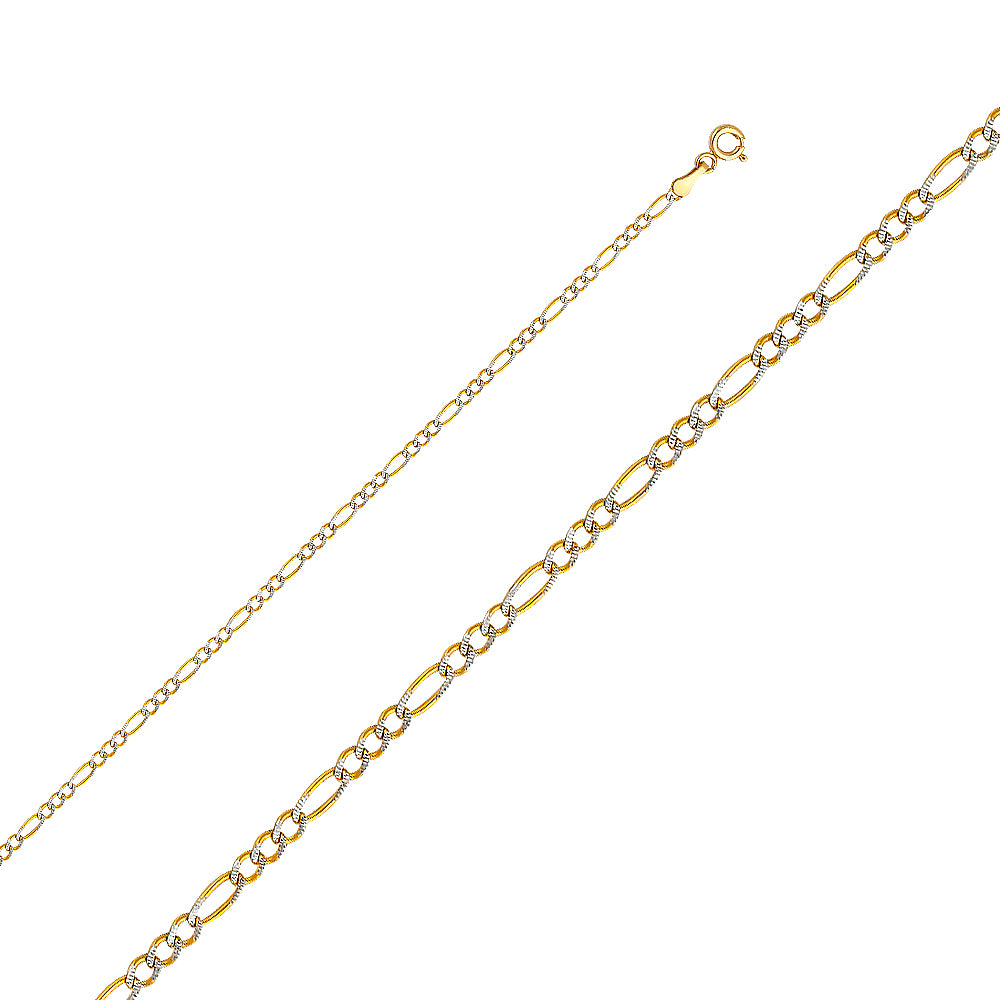 14K Yellow Gold Figaro Chain with White Pave Finish