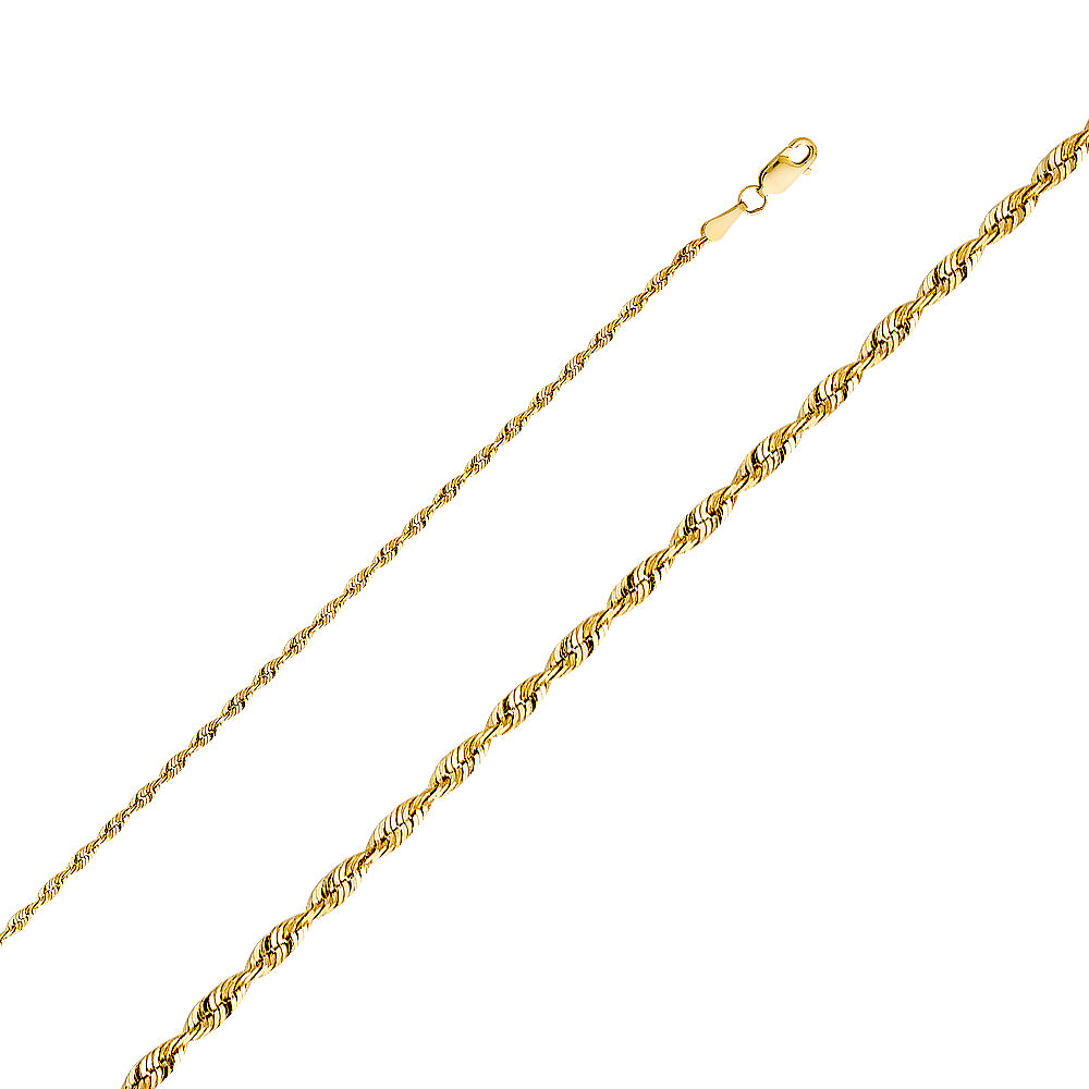 14K Solid Gold Rope Chain – 2.3mm Super Light Real Gold Necklace & Bracelet
