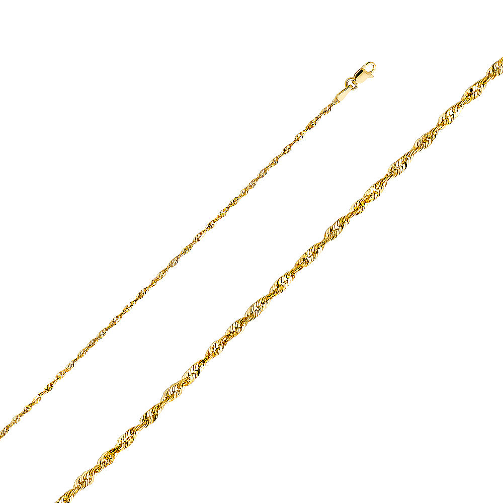 14K Solid Gold Rope Chain 2mm – Real Gold Chain for Men & Women