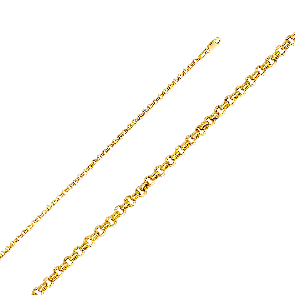14K Gold Hollow Rolo Chain Necklace & Bracelet – 3mm