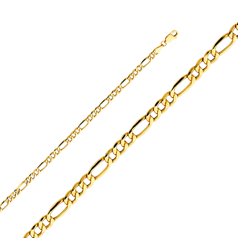 14K Gold Hollow Beveled Figaro Chain