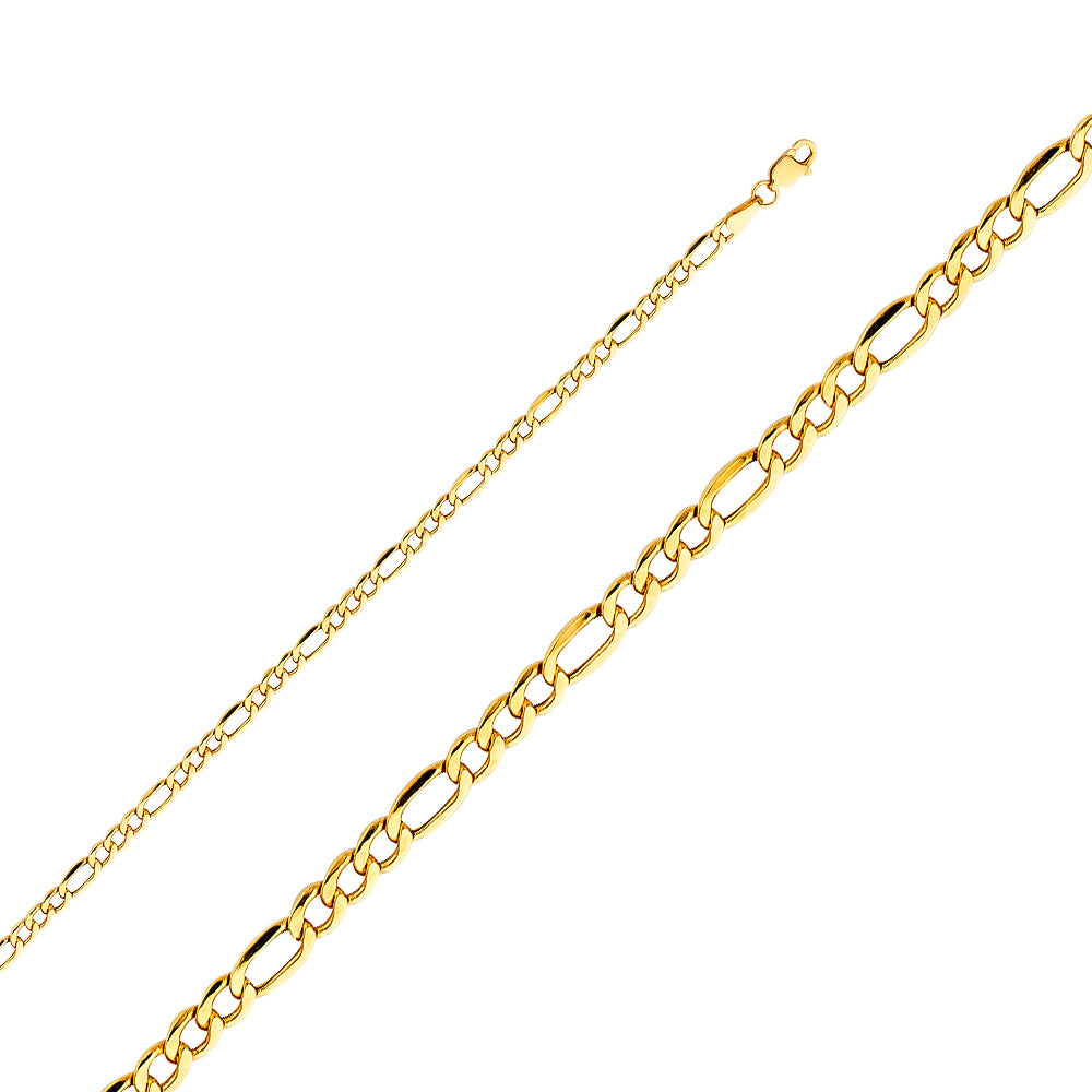 14K Gold Hollow Beveled Figaro Chain