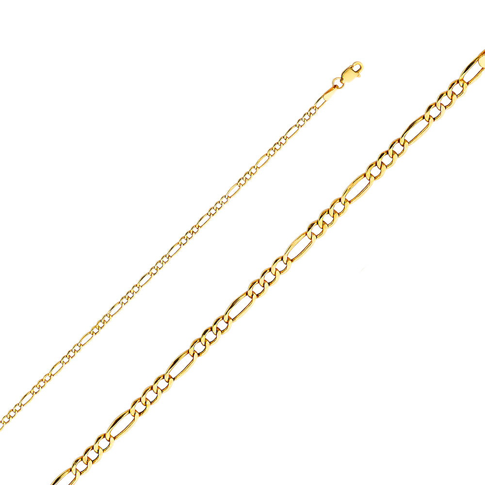 14K Yellow Gold Hollow Figaro Chain Necklace