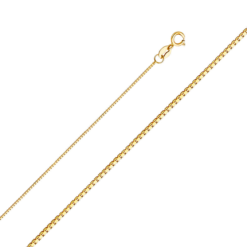 14K Gold Box Chain Necklace – 0.6mm Solid Yellow Gold Chain for Women & Men