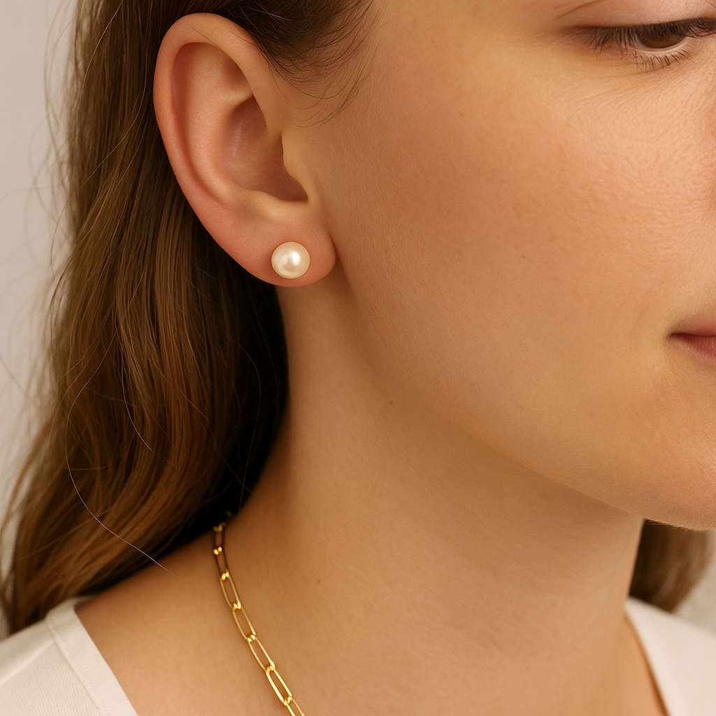 14K Gold Pearl Stud Earrings – 5mm