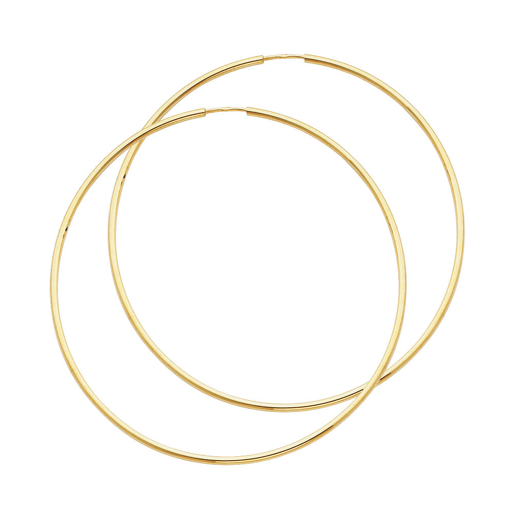 14K Solid Gold Endless Hoop Earrings – Polished Round Tube Hoops in 15mm to 55mm