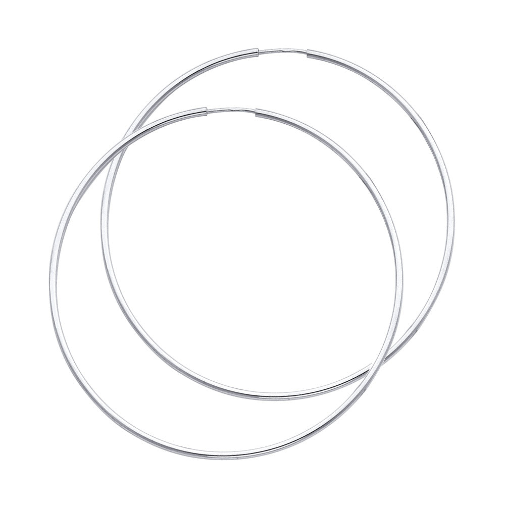 14K White Gold Endless Hoop Earrings – Polished Round Tube Hoops in 15mm to 55mm
