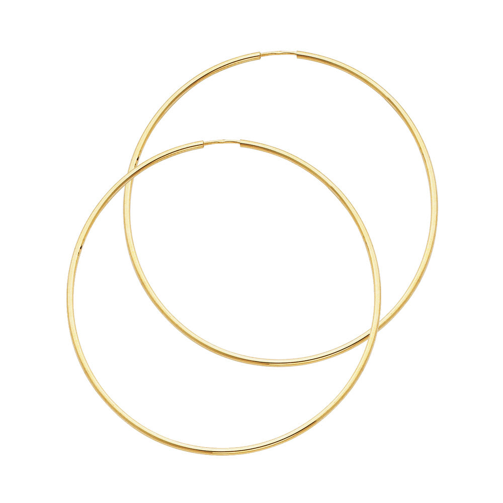 14K Solid Gold Endless Hoop Earrings – Polished Round Tube Hoops in 15mm to 55mm