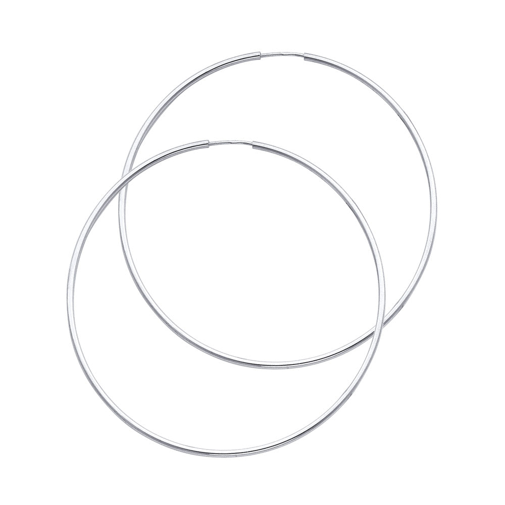 14K White Gold Endless Hoop Earrings – Polished Round Tube Hoops in 15mm to 55mm