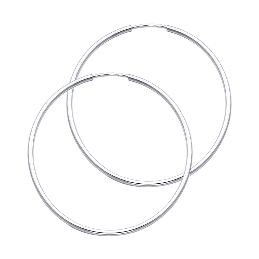 14K White Gold Endless Hoop Earrings – Polished Round Tube Hoops in 15mm to 55mm