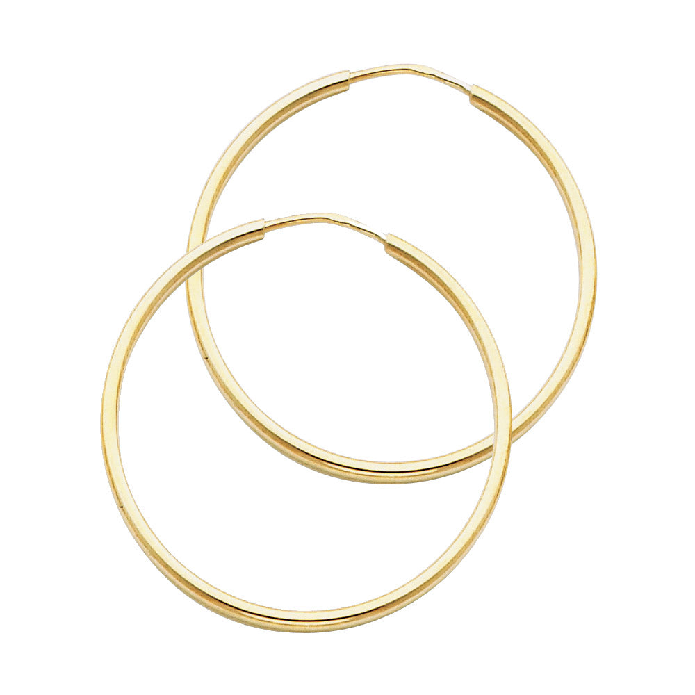 14K Solid Gold Endless Hoop Earrings – Polished Round Tube Hoops in 15mm to 55mm