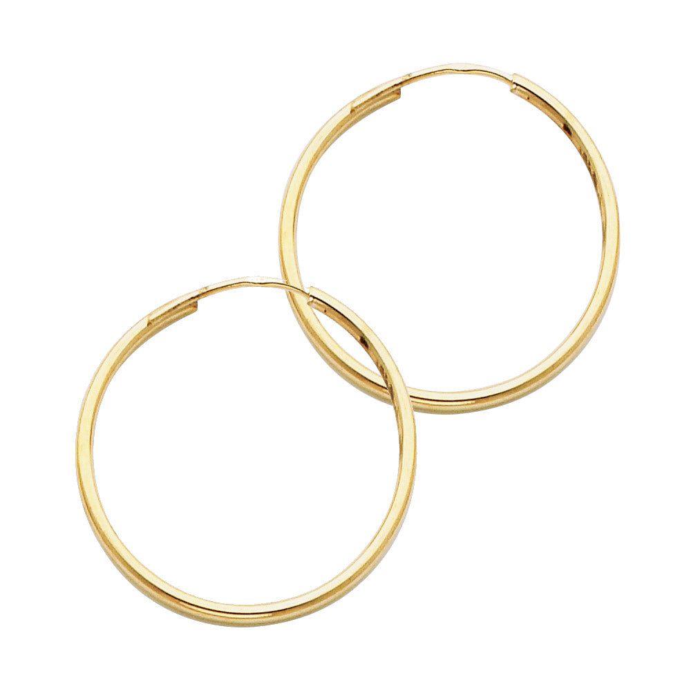 14K Solid Gold Endless Hoop Earrings – Polished Round Tube Hoops in 15mm to 55mm