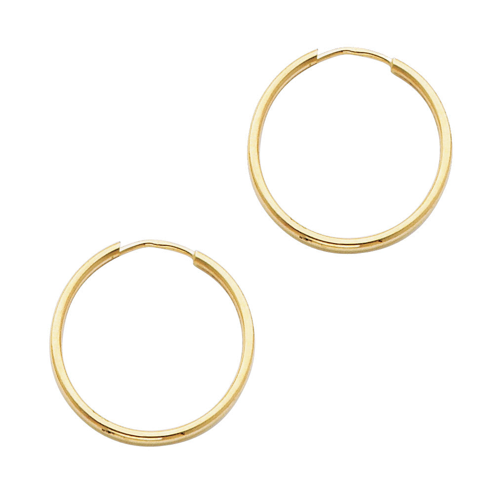 14K Solid Gold Endless Hoop Earrings – Polished Round Tube Hoops in 15mm to 55mm
