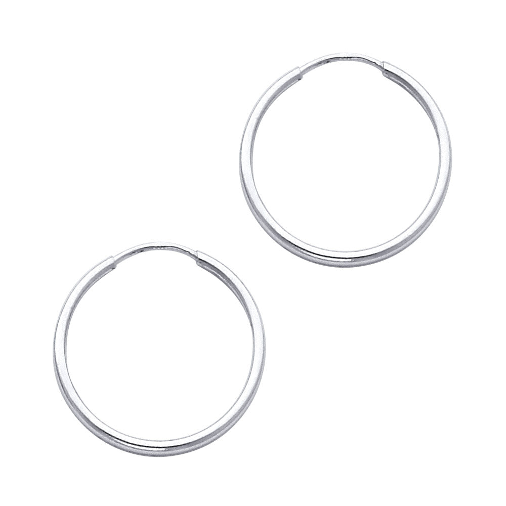 14K White Gold Endless Hoop Earrings – Polished Round Tube Hoops in 15mm to 55mm