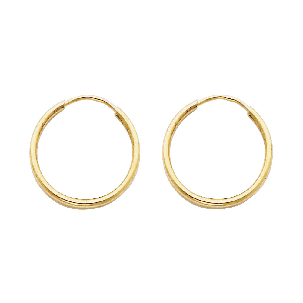 14K Solid Gold Endless Hoop Earrings – Polished Round Tube Hoops in 15mm to 55mm