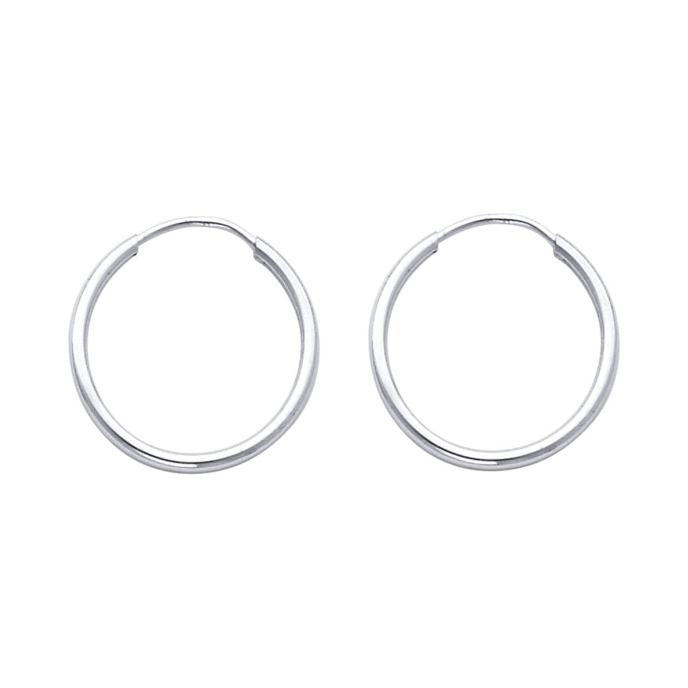 14K White Gold Endless Hoop Earrings – Polished Round Tube Hoops in 15mm to 55mm