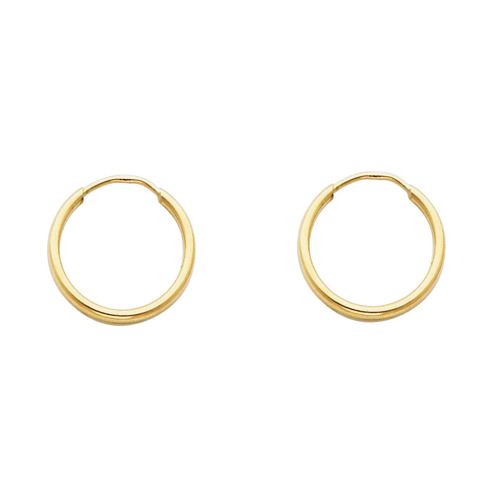 14K Solid Gold Endless Hoop Earrings – Polished Round Tube Hoops in 15mm to 55mm