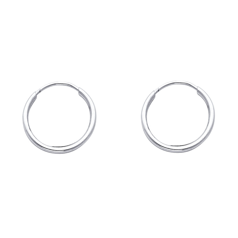 14K White Gold Endless Hoop Earrings – Polished Round Tube Hoops in 15mm to 55mm