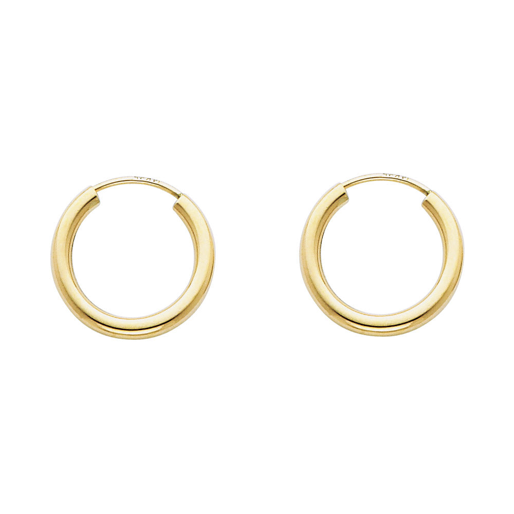 14K Gold Endless Hoop Earrings – 2mm