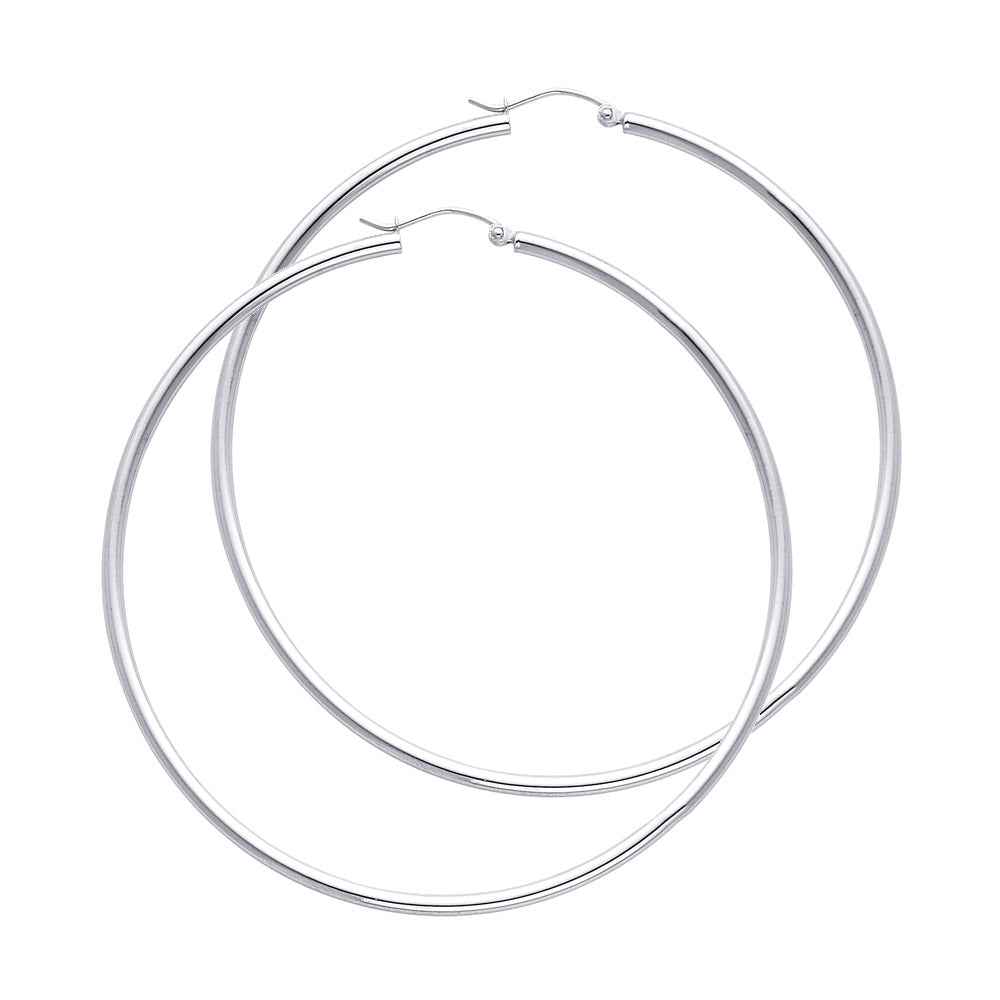 14K White Gold Hoop Earrings – Tube Style – Lightweight Round Hoops (13–65mm)