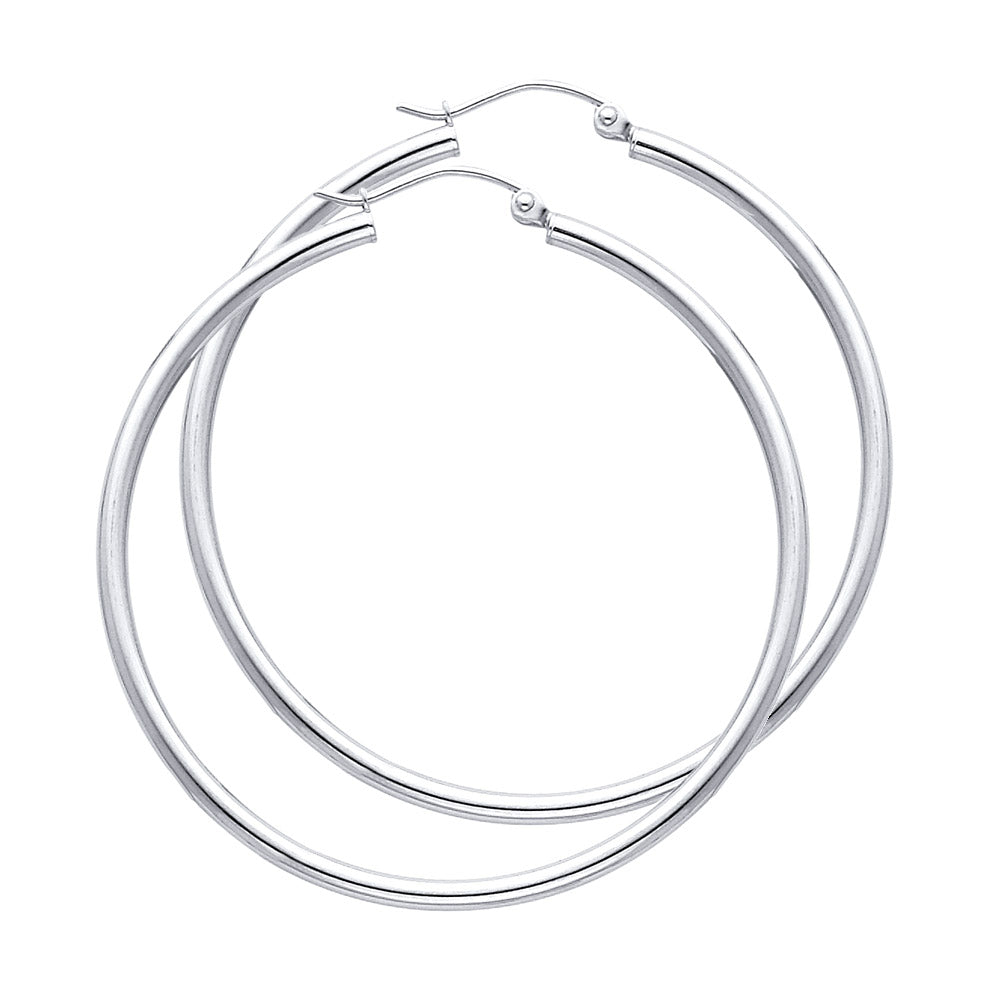 14K White Gold Hoop Earrings – Tube Style – Lightweight Round Hoops (13–65mm)