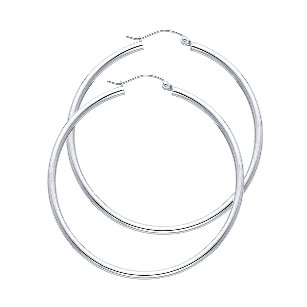 14K White Gold Hoop Earrings – Tube Style – Lightweight Round Hoops (13–65mm)