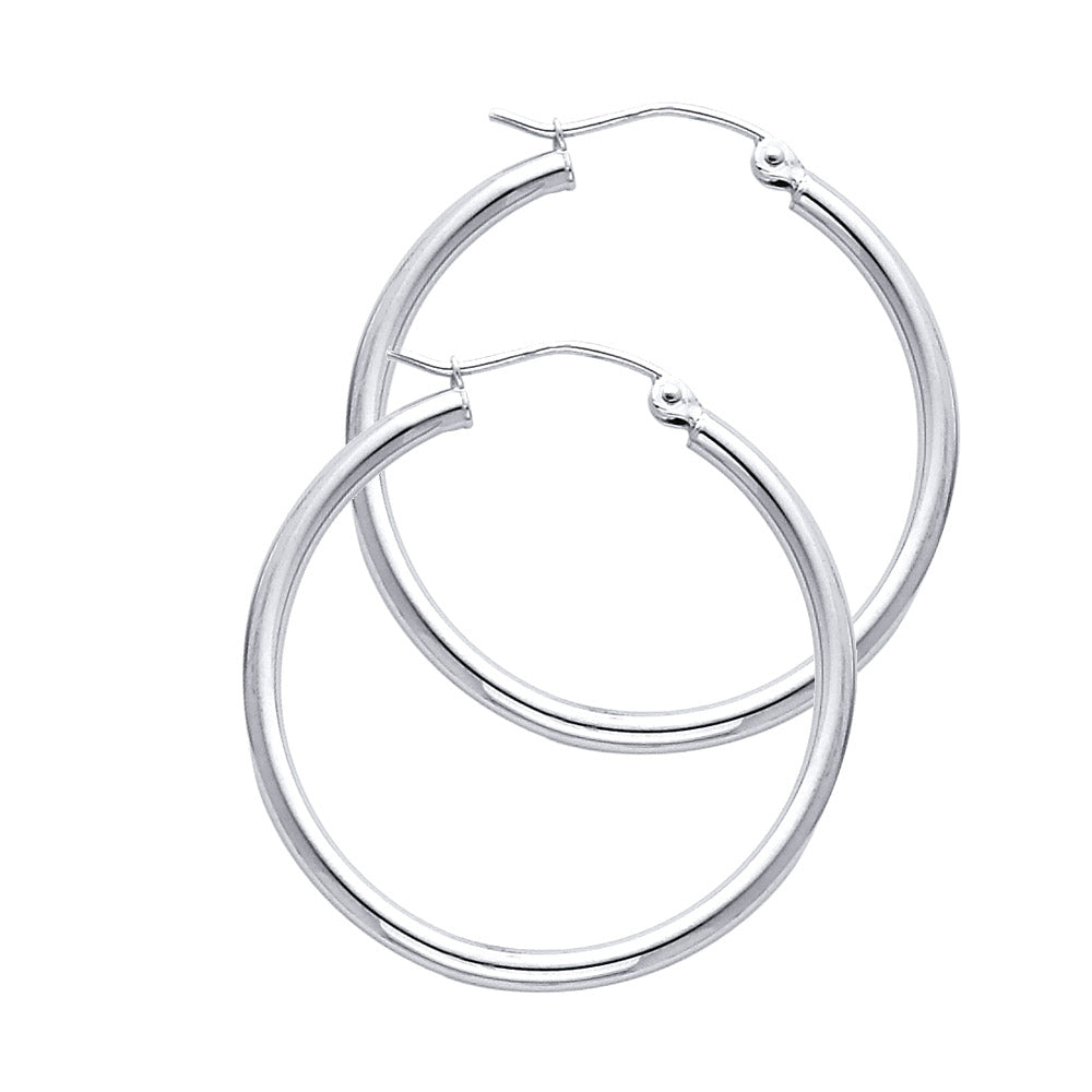 14K White Gold Hoop Earrings – Tube Style – Lightweight Round Hoops (13–65mm)