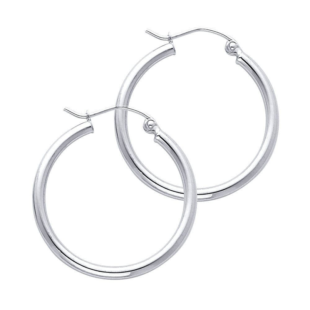 14K White Gold Hoop Earrings – Tube Style – Lightweight Round Hoops (13–65mm)