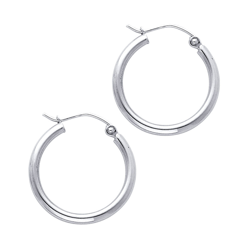 14K White Gold Hoop Earrings – Tube Style – Lightweight Round Hoops (13–65mm)