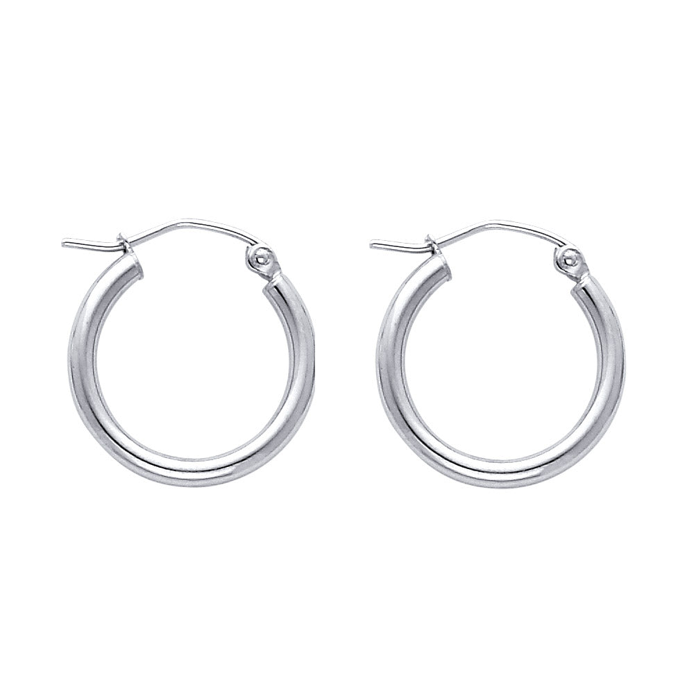 14K White Gold Hoop Earrings – Tube Style – Lightweight Round Hoops (13–65mm)