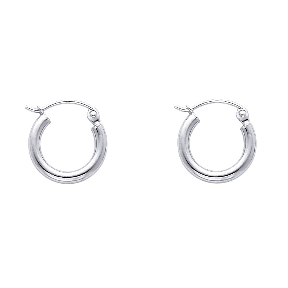 14K White Gold Hoop Earrings – Tube Style – Lightweight Round Hoops (13–65mm)