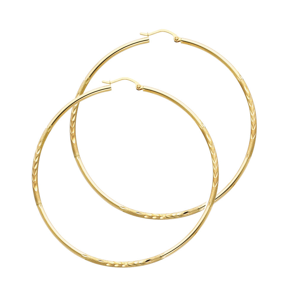 14K Gold Textured Hoop Earrings – Real Gold Round Hoops