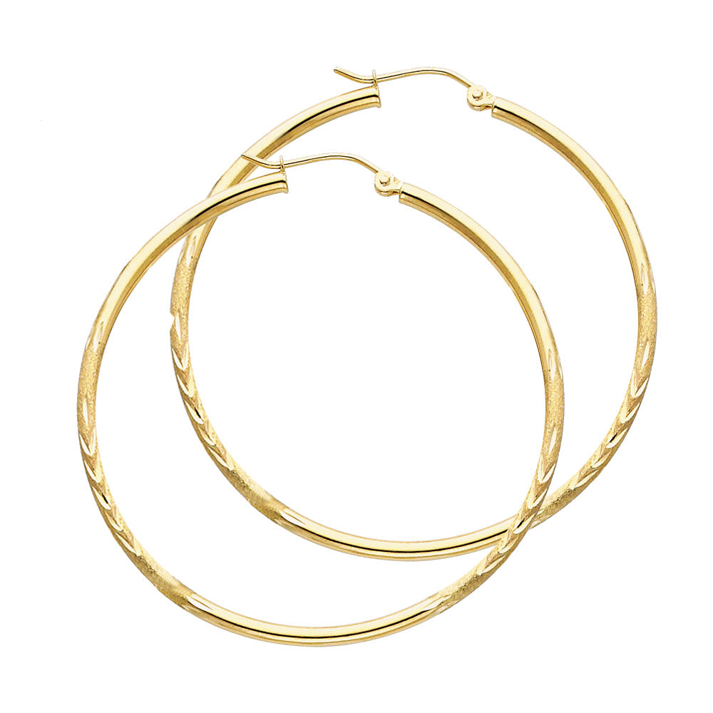 14K Gold Textured Hoop Earrings – Real Gold Round Hoops