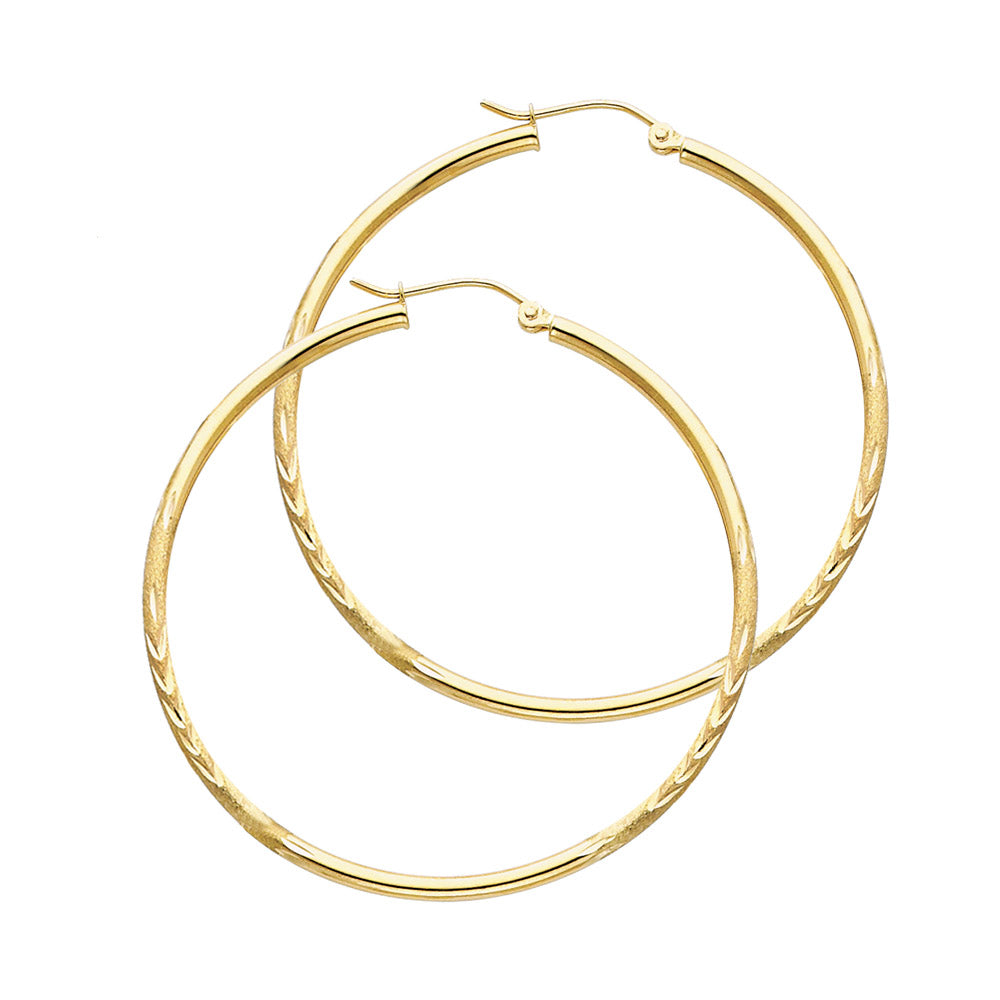 14K Gold Textured Hoop Earrings – Real Gold Round Hoops