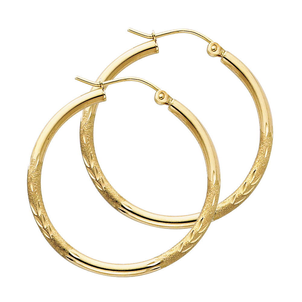 14K Gold Textured Hoop Earrings – Real Gold Round Hoops