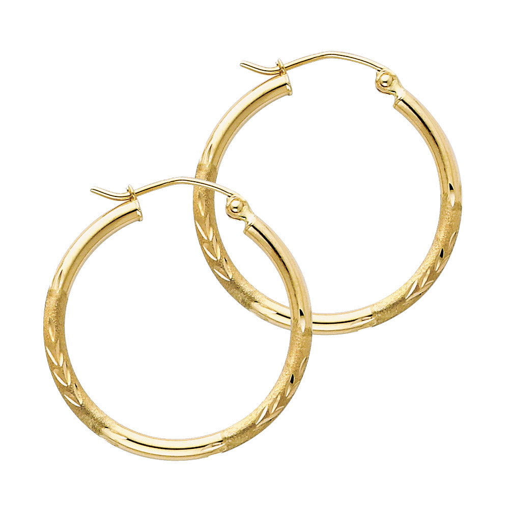 14K Gold Textured Hoop Earrings – Real Gold Round Hoops
