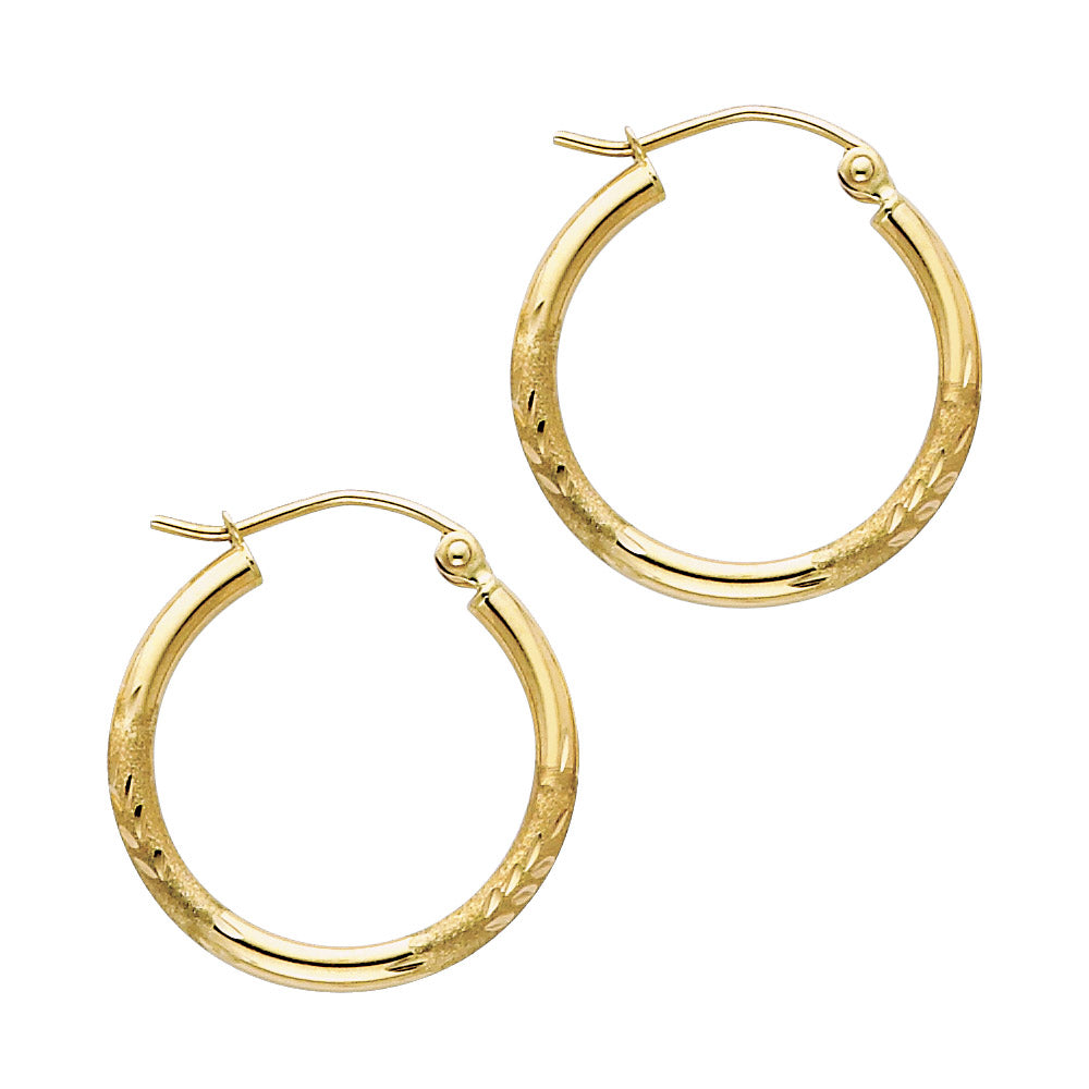 14K Gold Textured Hoop Earrings – Real Gold Round Hoops