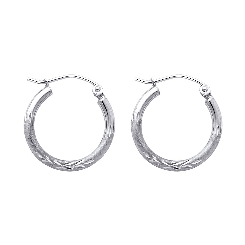 14K White Gold Textured Hoop Earrings – 2mm Thick, Real Gold Hoops in 12mm to 65mm