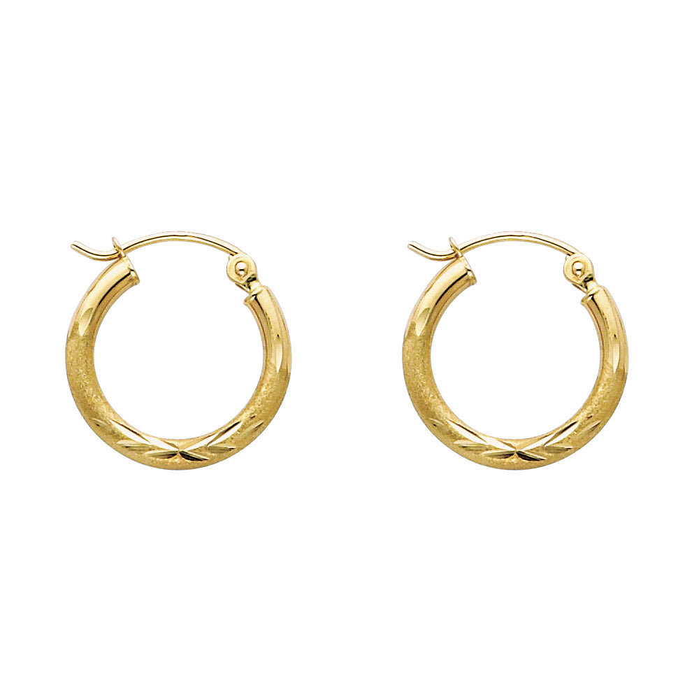 14K Gold Textured Hoop Earrings – Real Gold Round Hoops