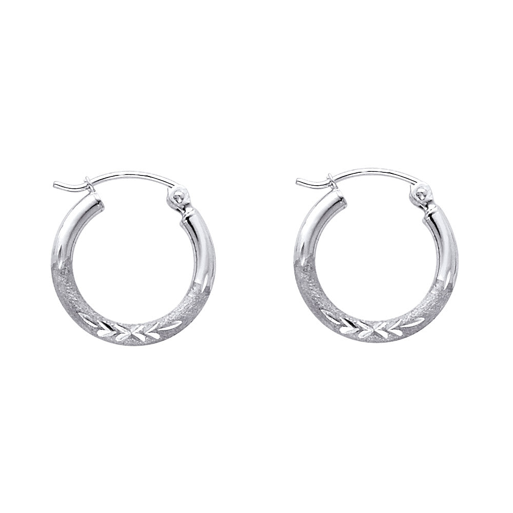 14K White Gold Textured Hoop Earrings – 2mm Thick, Real Gold Hoops in 12mm to 65mm