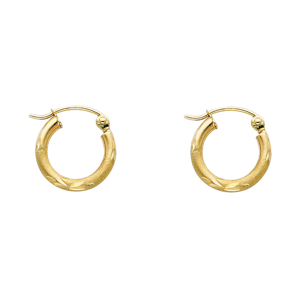 14K Gold Textured Hoop Earrings – Real Gold Round Hoops