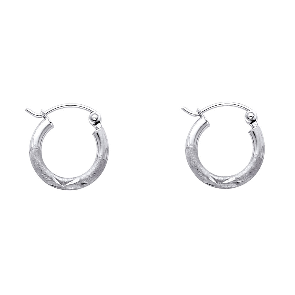 14K White Gold Textured Hoop Earrings – 2mm Thick, Real Gold Hoops in 12mm to 65mm