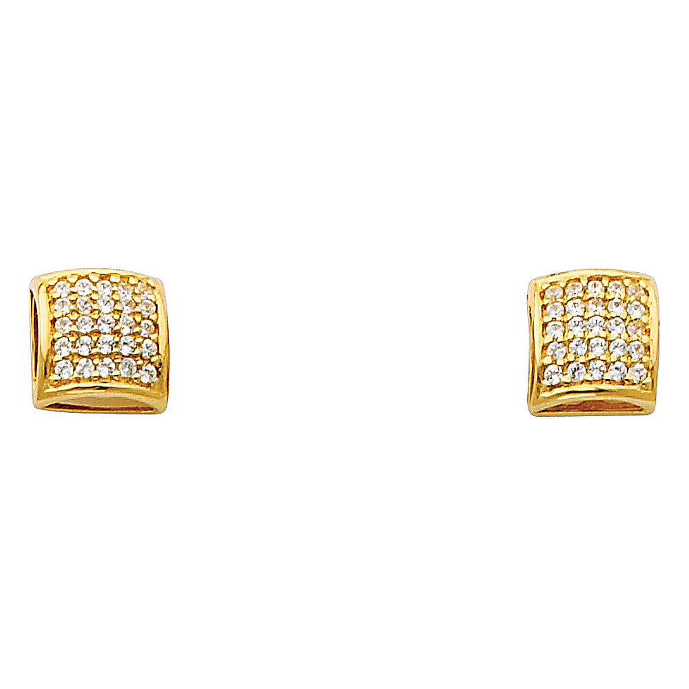 14K Gold Fancy CZ Square Stud Earrings