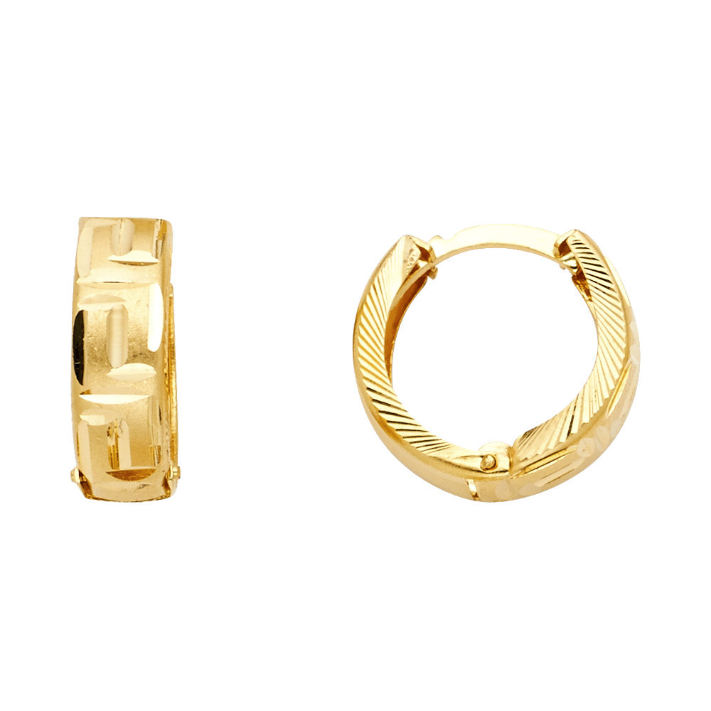 14K Gold Patterned Huggie Hoop Earrings – 15mm