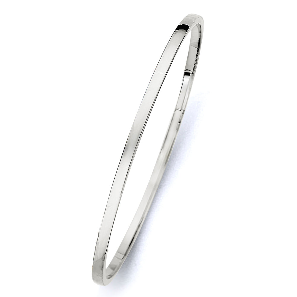 14K White Gold Hollow Bangle – 3mm